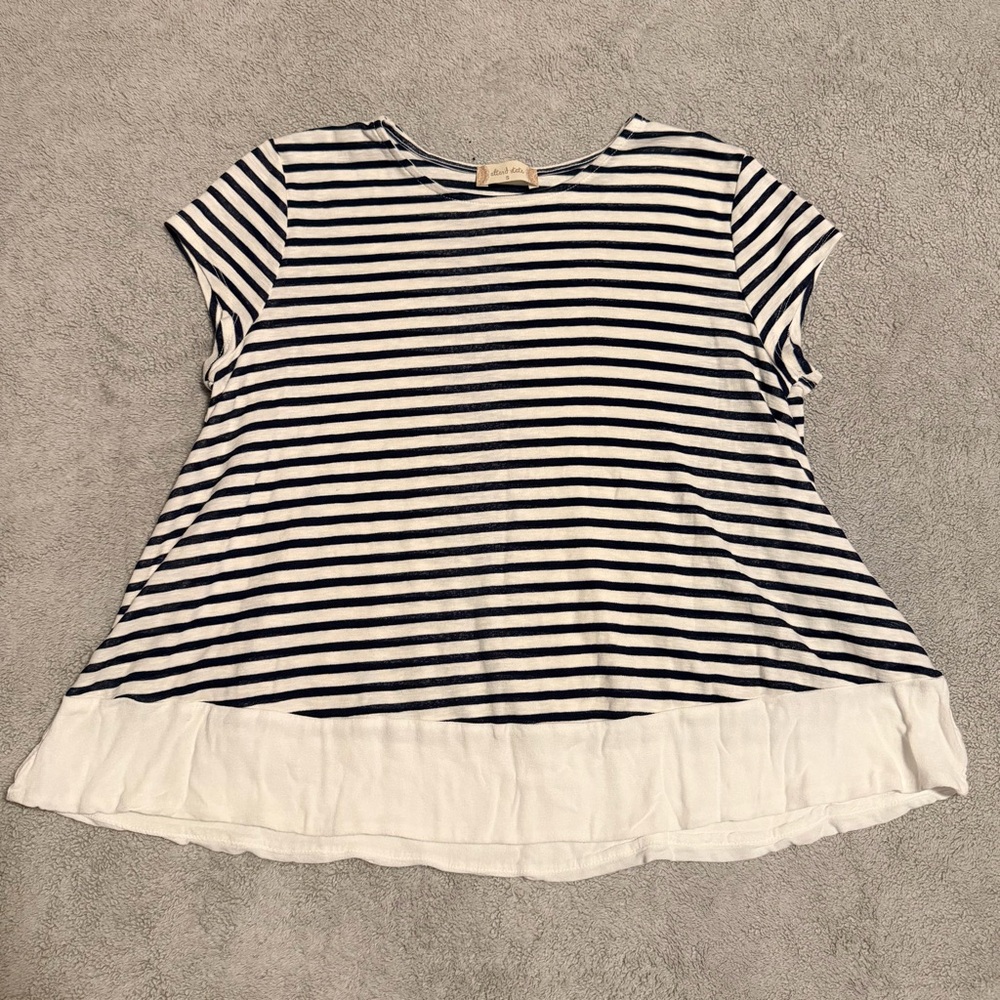 Women’s Small Altar'd State Navy and White Striped Tee Short Sleeve